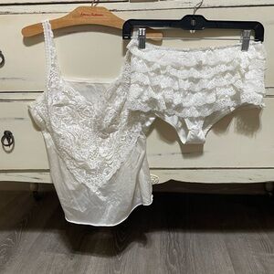 White Lace Camisole & Ruffle Brief Set - Women's Intimates